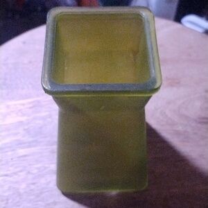 Vintage green square vase approximately 12 in I know